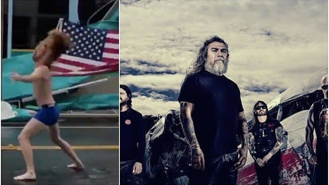 Almost naked Slayer fan goes head to head with Hurricane Florence