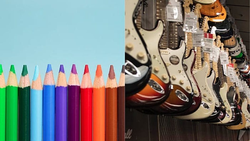 A guitar made from colored pencils?