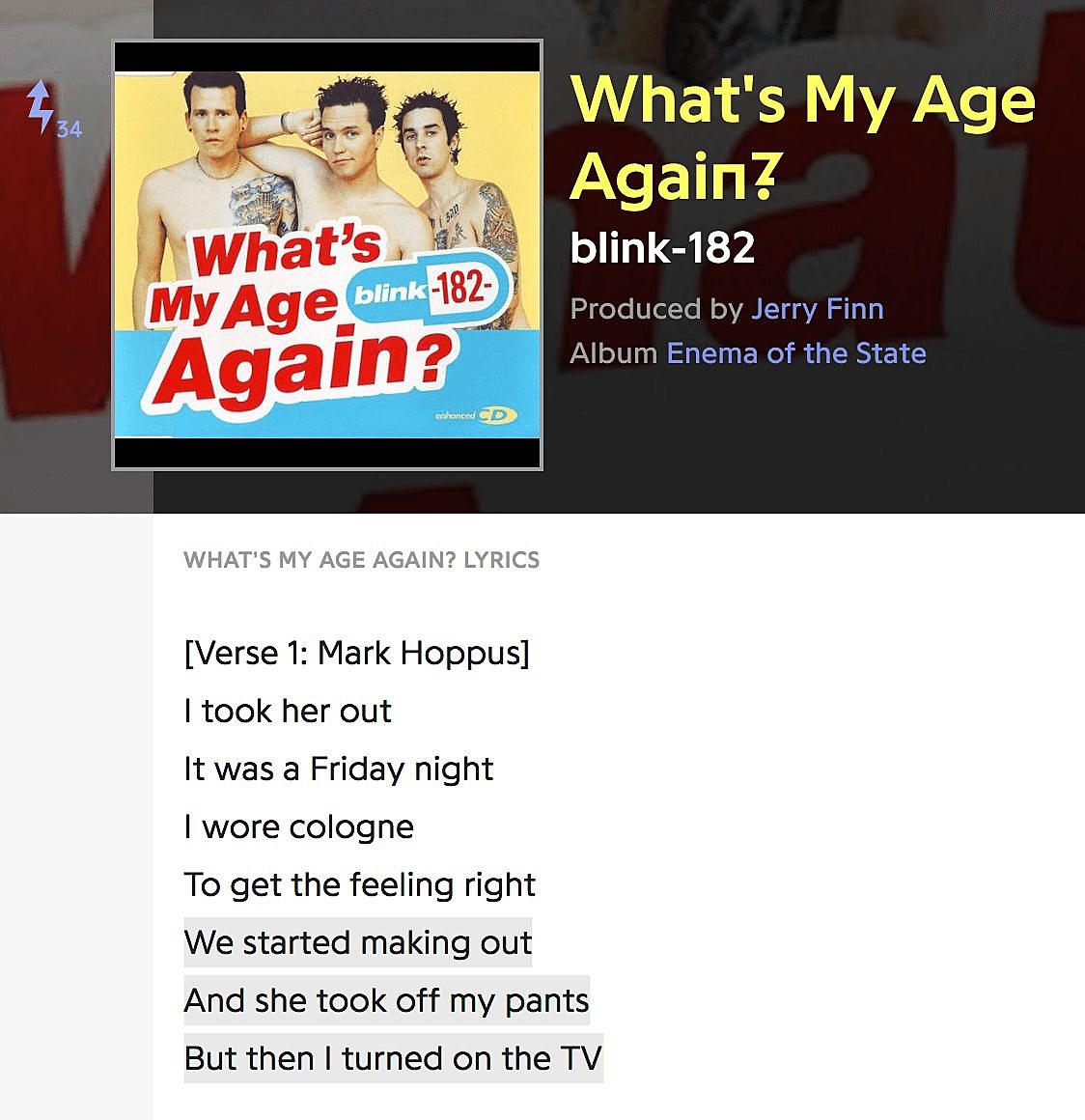 Mark messing with people about What's My Age Again? Lyrics. “Walk
