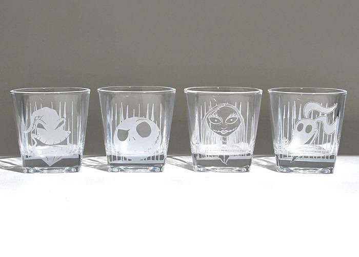 The Nightmare Before Christmas etched characters rocks glass set