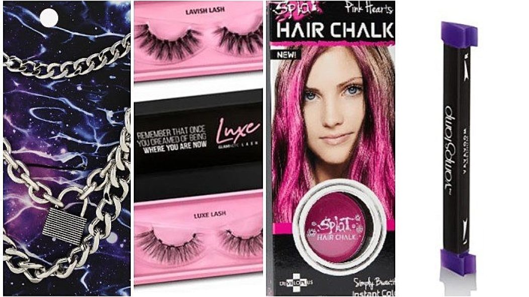 Modern scene aesthetic items alternative looks padlock jewelry glamnetic magnetic lashes splat hair chalk vamp stamp eyeliner